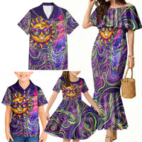 Waimanalo Hawaii Sun Rabbit Family Matching Mermaid Dress and Hawaiian Shirt Psychedelic Trippy Neon Swirl Graphic TS04 - Polynesian Pride