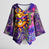 Waimanalo Hawaii Sun Rabbit Kimono Sleeve Blouse Psychedelic Trippy Neon Swirl Graphic