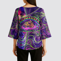 Waimanalo Hawaii Sun Rabbit Kimono Sleeve Blouse Psychedelic Trippy Neon Swirl Graphic