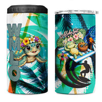 Hawaii Waimanalo Sea Turtle 4 in 1 Can Cooler Tumbler Cute Tropical Beach Aloha Spirit Cartoon TS04 One Size: 16 oz Green Blue - Polynesian Pride