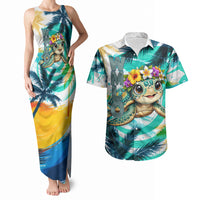 Hawaii Waimanalo Sea Turtle Couples Matching Tank Maxi Dress and Hawaiian Shirt Cute Tropical Beach Aloha Spirit Cartoon TS04 Green Blue - Polynesian Pride