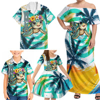 Hawaii Waimanalo Sea Turtle Family Matching Off Shoulder Maxi Dress and Hawaiian Shirt Cute Tropical Beach Aloha Spirit Cartoon TS04 - Polynesian Pride