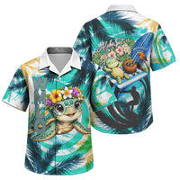 Hawaii Waimanalo Sea Turtle Family Matching Off Shoulder Maxi Dress and Hawaiian Shirt Cute Tropical Beach Aloha Spirit Cartoon TS04 Son's Shirt Green Blue - Polynesian Pride