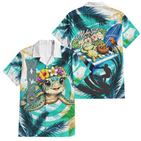 Hawaii Waimanalo Sea Turtle Family Matching Short Sleeve Bodycon Dress and Hawaiian Shirt Cute Tropical Beach Aloha Spirit Cartoon