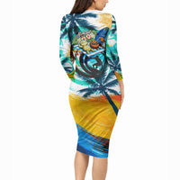 Hawaii Waimanalo Sea Turtle Long Sleeve Bodycon Dress Cute Tropical Beach Aloha Spirit Cartoon TS04 - Polynesian Pride