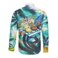 Hawaii Waimanalo Sea Turtle Long Sleeve Button Shirt Cute Tropical Beach Aloha Spirit Cartoon TS04 - Polynesian Pride