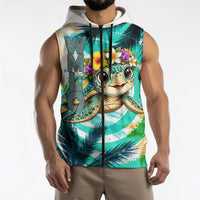 Hawaii Waimanalo Sea Turtle Sleeveless Zip Hoodie Cute Tropical Beach Aloha Spirit Cartoon TS04 - Polynesian Pride