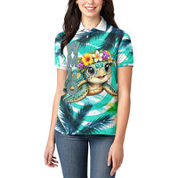 Hawaii Waimanalo Sea Turtle Women Polo Shirt Cute Tropical Beach Aloha Spirit Cartoon TS04 - Polynesian Pride