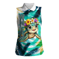 Hawaii Waimanalo Sea Turtle Women Sleeveless Polo Shirt Cute Tropical Beach Aloha Spirit Cartoon TS04 Female Green Blue - Polynesian Pride
