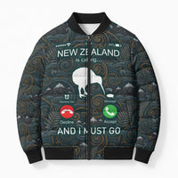 New Zealand is Calling and I Must Go Bomber Puffer Jacket Kiwi Bird Silhouette TS04 Unisex Multicolor - Polynesian Pride