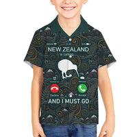 New Zealand is Calling and I Must Go Family Matching Long Sleeve Bodycon Dress and Hawaiian Shirt Kiwi Bird Silhouette