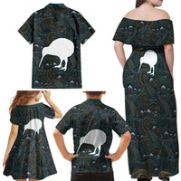 New Zealand is Calling and I Must Go Family Matching Off Shoulder Maxi Dress and Hawaiian Shirt Kiwi Bird Silhouette
