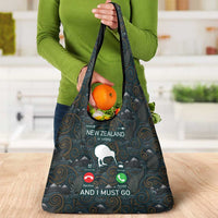 New Zealand is Calling and I Must Go Grocery Bag Kiwi Bird Silhouette