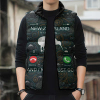 New Zealand is Calling and I Must Go Sleeveless Puffer Jacket Kiwi Bird Silhouette