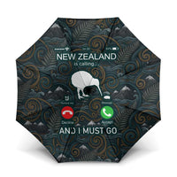 New Zealand is Calling and I Must Go Umbrella Kiwi Bird Silhouette TS04 One Size Folded 11.42 inch Opened Diameter 37.4 inch Multicolor - Polynesian Pride