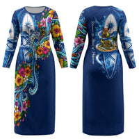 American Samoa Pago Pago Couples Matching Long Sleeve Bodycon Dress and Hawaiian Shirt Sea Turtle And Fruit Bat - Tropical Hibiscus Flowers Polynesian TS04 - Polynesian Pride