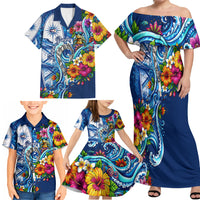 American Samoa Pago Pago Family Matching Off Shoulder Maxi Dress and Hawaiian Shirt Sea Turtle And Fruit Bat - Tropical Hibiscus Flowers Polynesian TS04 - Polynesian Pride