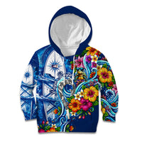 American Samoa Pago Pago Kid Hoodie Sea Turtle And Fruit Bat - Tropical Hibiscus Flowers Polynesian