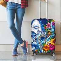 American Samoa Pago Pago Luggage Cover Sea Turtle And Fruit Bat - Tropical Hibiscus Flowers Polynesian TS04 - Polynesian Pride