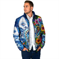 American Samoa Pago Pago Padded Jacket Sea Turtle And Fruit Bat - Tropical Hibiscus Flowers Polynesian