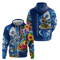 American Samoa Pago Pago Zip Hoodie Sea Turtle And Fruit Bat - Tropical Hibiscus Flowers Polynesian