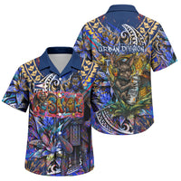 American Samoa Warrior Family Matching Long Sleeve Bodycon Dress and Hawaiian Shirt Polynesian Fruit Bat Talofa Urban Graffiti Street Art TS04 Son's Shirt Blue Yellow - Polynesian Pride