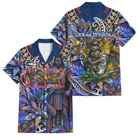 American Samoa Warrior Family Matching Off Shoulder Short Dress and Hawaiian Shirt Polynesian Fruit Bat Talofa Urban Graffiti Street Art TS04 Dad's Shirt - Short Sleeve Blue Yellow - Polynesian Pride