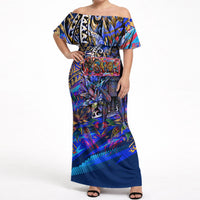 American Samoa Warrior Off Shoulder Maxi Dress Polynesian Fruit Bat Talofa Urban Graffiti Street Art