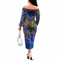 American Samoa Warrior Off The Shoulder Long Sleeve Dress Polynesian Fruit Bat Talofa Urban Graffiti Street Art TS04 - Polynesian Pride