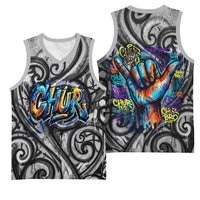 Chur Bro Shaka Sign Basketball Jersey New Zealand Koru Colorful Graffiti Splash