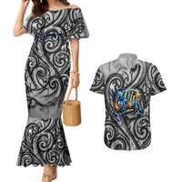 Chur Bro Shaka Sign Couples Matching Mermaid Dress and Hawaiian Shirt New Zealand Koru Colorful Graffiti Splash