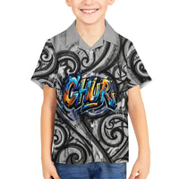 Chur Bro Shaka Sign Family Matching Off Shoulder Maxi Dress and Hawaiian Shirt New Zealand Koru Colorful Graffiti Splash