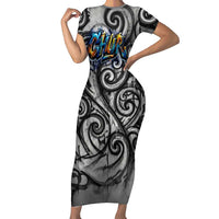 Chur Bro Shaka Sign Family Matching Short Sleeve Bodycon Dress and Hawaiian Shirt New Zealand Koru Colorful Graffiti Splash