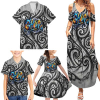 Chur Bro Shaka Sign Family Matching Summer Maxi Dress and Hawaiian Shirt New Zealand Koru Colorful Graffiti Splash