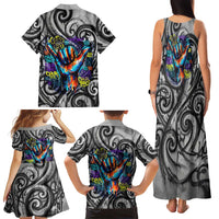 Chur Bro Shaka Sign Family Matching Tank Maxi Dress and Hawaiian Shirt New Zealand Koru Colorful Graffiti Splash