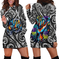 Chur Bro Shaka Sign Hoodie Dress New Zealand Koru Colorful Graffiti Splash