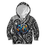 Chur Bro Shaka Sign Kid Hoodie New Zealand Koru Colorful Graffiti Splash