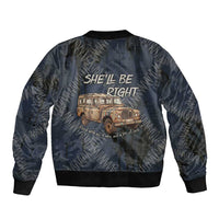 New Zealand She’ll Be Right Bomber Jacket NZ Slang No. 8 Wire Map Pattern