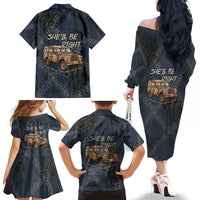 New Zealand She’ll Be Right Family Matching Off The Shoulder Long Sleeve Dress and Hawaiian Shirt NZ Slang No. 8 Wire Map Pattern