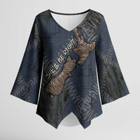 New Zealand She’ll Be Right Kimono Sleeve Blouse NZ Slang No. 8 Wire Map Pattern