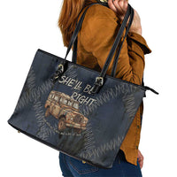New Zealand She’ll Be Right Leather Tote Bag NZ Slang No. 8 Wire Map Pattern