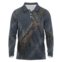New Zealand She’ll Be Right Long Sleeve Polo Shirt NZ Slang No. 8 Wire Map Pattern