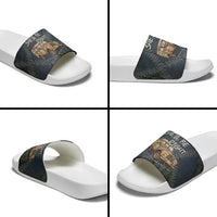 New Zealand She’ll Be Right Slide Sandals NZ Slang No. 8 Wire Map Pattern