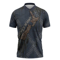 New Zealand She’ll Be Right Zipper Polo Shirt NZ Slang No. 8 Wire Map Pattern