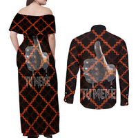 Tu Meke Maori New Zealand Slang Couples Matching Off Shoulder Maxi Dress and Long Sleeve Button Shirt with Glow Neon Step Style