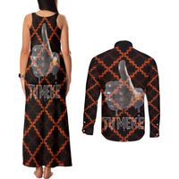 Tu Meke Maori New Zealand Slang Couples Matching Tank Maxi Dress and Long Sleeve Button Shirt with Glow Neon Step Style