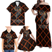 Tu Meke Maori New Zealand Slang Family Matching Off Shoulder Maxi Dress and Hawaiian Shirt with Glow Neon Step Style