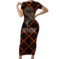Tu Meke Maori New Zealand Slang Family Matching Short Sleeve Bodycon Dress and Hawaiian Shirt with Glow Neon Step Style