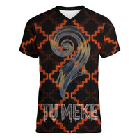 Tu Meke Maori New Zealand Slang Women V-Neck T-Shirt with Glow Neon Step Style