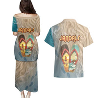 Kiwi Jandal Beach Life Couples Matching Puletasi and Hawaiian Shirt New Zealand Flip Flops Ocean Wave Surf Style